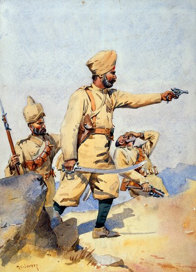Soldiers of the 24th Punjabis Malikdin Khel (Afridi) and Subadar, Jay Sikh, illustration for 
